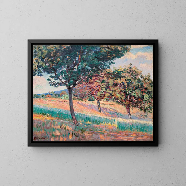 Orchard at the edge of a forest in Saint-Chéron - Armand Guillaumin — framed artwork on a wall