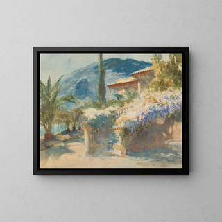 Mediterranean Garden Scene Painting - Armand Point — framed artwork on a wall