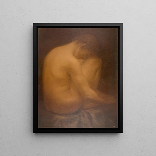 a seated nude man - Armand Rassenfosse — framed artwork on a wall