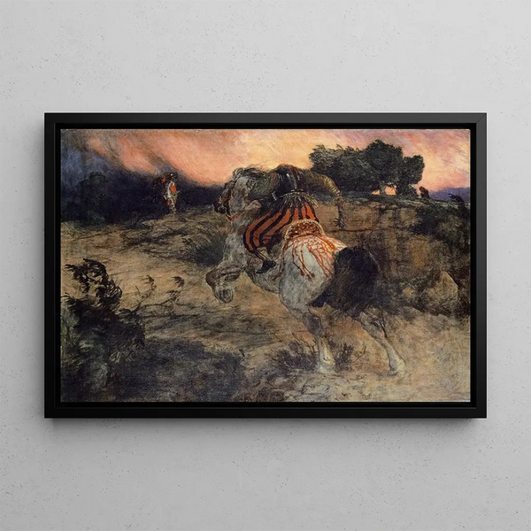 Astolf s'enfuyant avec la tête d'Orill - Arnold Böcklin — framed artwork on a wall
