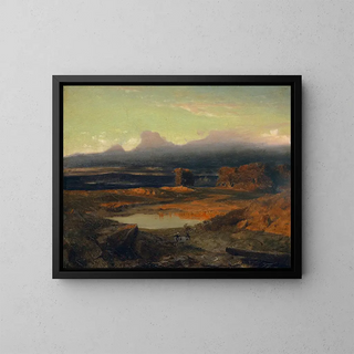 Landscape painting at sunset 1849 - Arnold Böcklin — framed artwork on a wall