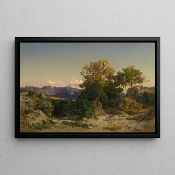 Landscape in the Roman countryside - Arnold Böcklin — framed artwork on a wall