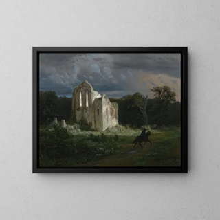 Night landscape with ruin - Arnold Böcklin — framed artwork on a wall