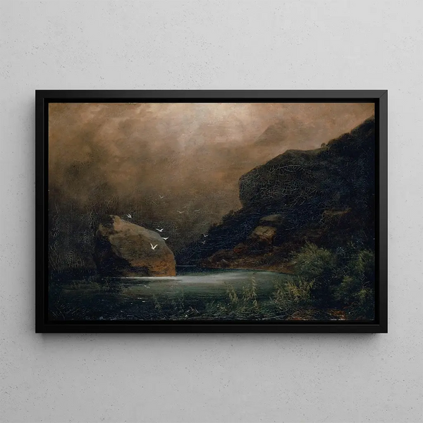 Mountain Lake with Seagulls - Arnold Böcklin — framed artwork on a wall