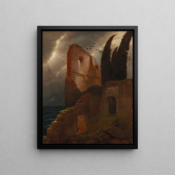 Ruin by the Sea - Arnold Böcklin — framed artwork on a wall