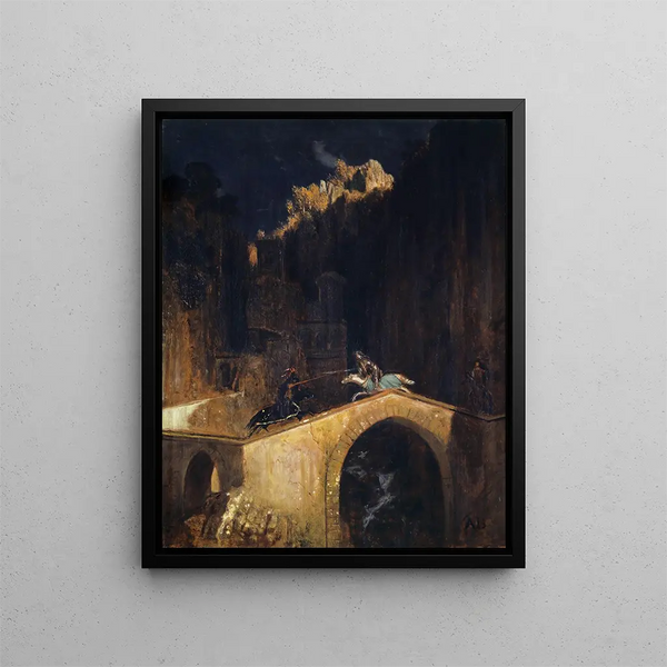 The combat on the bridge - Arnold Böcklin — framed artwork on a wall