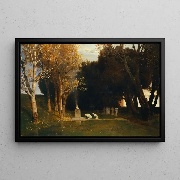 The Sacred Grove - Arnold Böcklin — framed artwork on a wall
