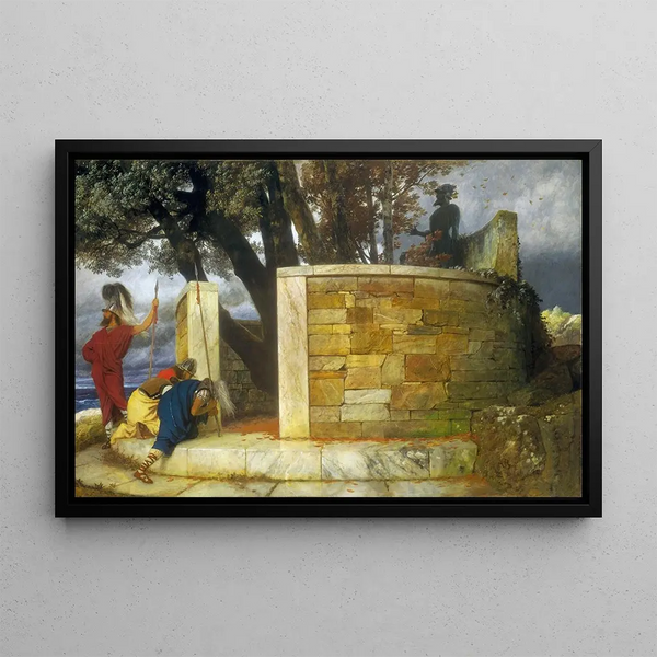 The Sanctuary of Hercules - Arnold Böcklin — framed artwork on a wall