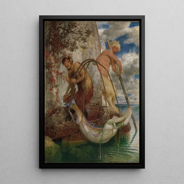 Two-panel painting of fishing - Arnold Böcklin — framed artwork on a wall
