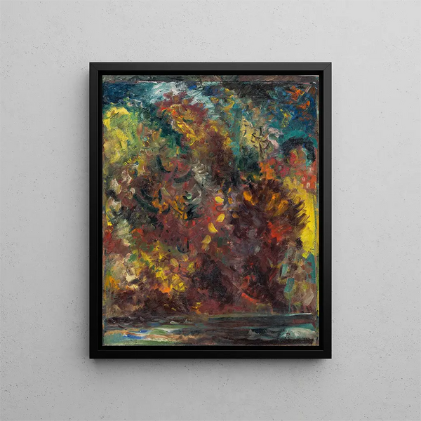 L'automne au bord d'une rivière - Arnold Peter Weisz-Kubínčan — framed artwork on a wall