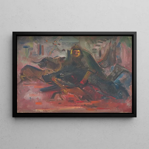 Hunting Wild Boar - Arnold Peter Weisz-Kubínčan — framed artwork on a wall