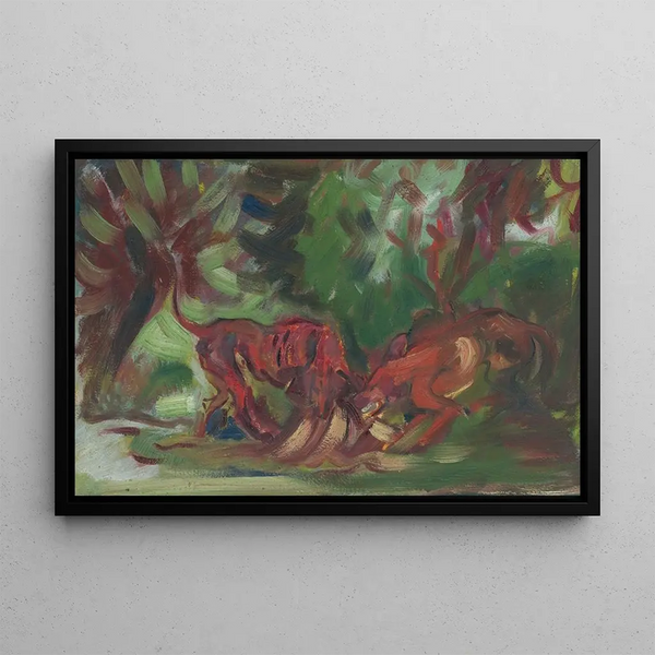Dogs fighting - Arnold Peter Weisz-Kubínčan — framed artwork on a wall