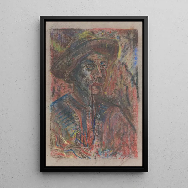 Farmhouse Painting with a pipe - Arnold Peter Weisz-Kubínčan — framed artwork on a wall