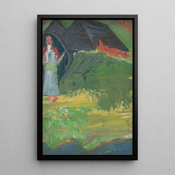 Girl in front of a shepherd's hut - Arnold Peter Weisz-Kubínčan — framed artwork on a wall