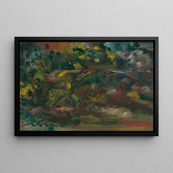 Hunter shooting - Arnold Peter Weisz-Kubínčan — framed artwork on a wall