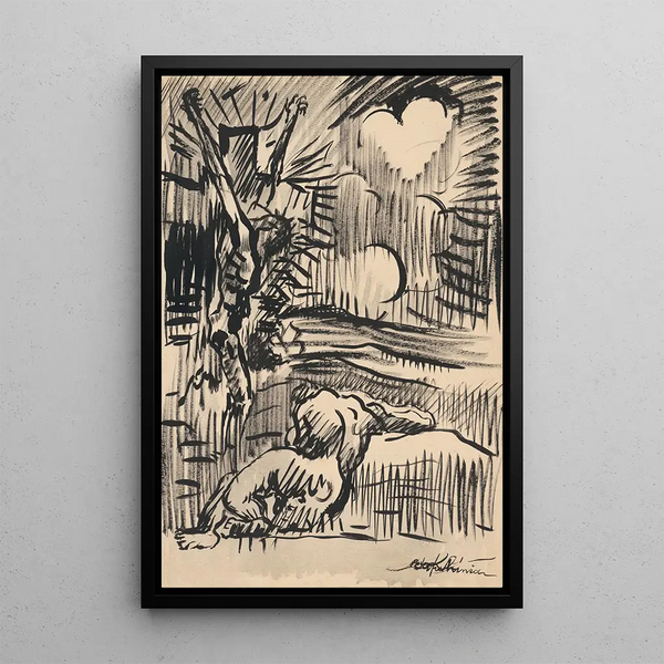 Allongé devant le crucifix - Arnold Peter Weisz-Kubínčan — framed artwork on a wall