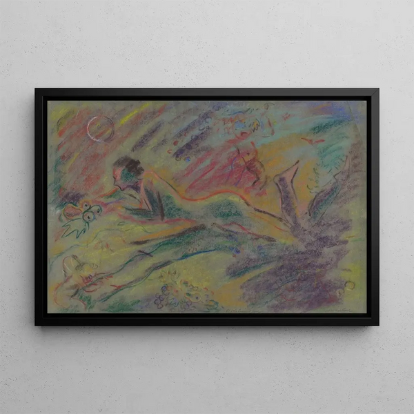 Nude female lying down in a landscape - Arnold Peter Weisz-Kubínčan — framed artwork on a wall