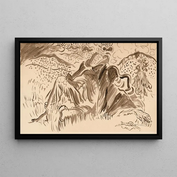 a man resting in the forest - Arnold Peter Weisz-Kubínčan — framed artwork on a wall