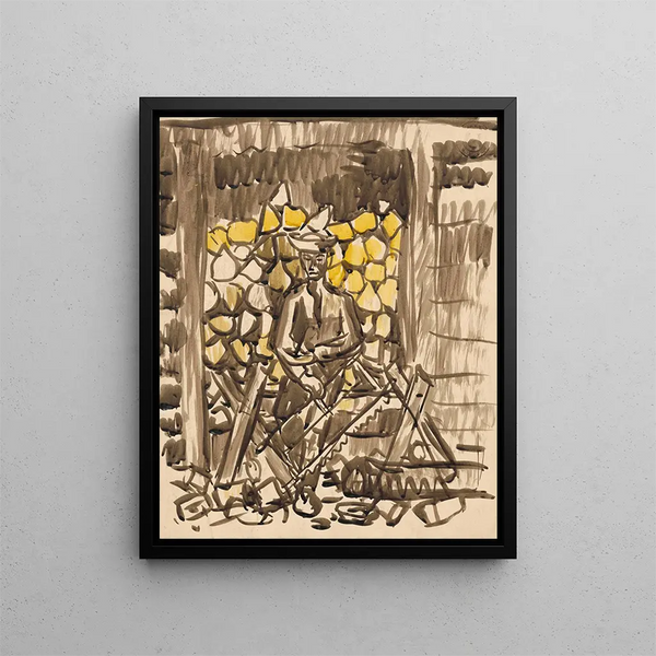 Wood sawing painting - Arnold Peter Weisz-Kubínčan — framed artwork on a wall