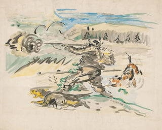 Hunting Scene Painting in Action - Arnold Peter Weisz-Kubínčan — artwork view