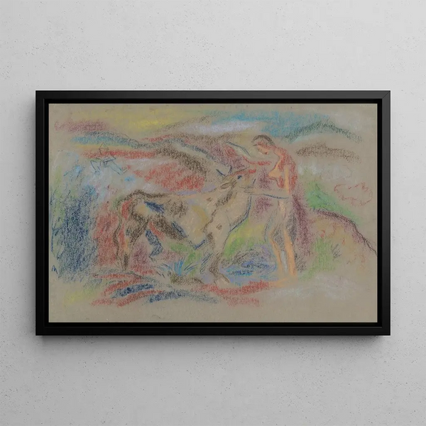 Woman with a Cow - Arnold Peter Weisz-Kubínčan — framed artwork on a wall