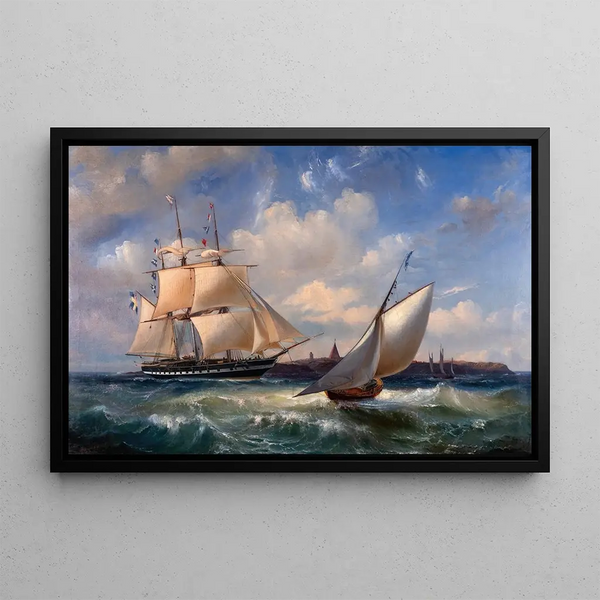 Marine landscape painting Vinga Lighthouse - Arnold Plagemann — framed artwork on a wall