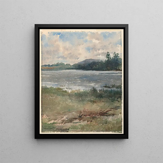Landscape painting by the lake - Arnold William Brunner — framed artwork on a wall