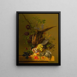 Still life with a pheasant and fruits - Arnoldus Bloemers — framed artwork on a wall