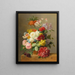 Nature morte with roses, peonies, tulips, daffodils, convolvulus, and others in a vase on a marble ledge - Arnoldus Bloemers — framed artwork on a wall
