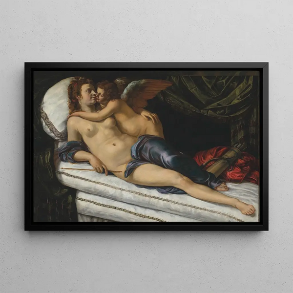 Venus and Cupid - Artemisia Gentileschi — framed artwork on a wall