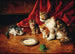 a cat with her kittens in front of a milk bowl - Arthur Alfred Brunel de Neuville — artwork view