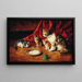 a cat with her kittens in front of a milk bowl - Arthur Alfred Brunel de Neuville — framed artwork on a wall