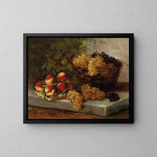 Still life with fruits - Arthur Alfred Brunel de Neuville — framed artwork on a wall