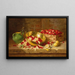 Still life with cherries Napoleon, currants, and lemons on a pedestal - Arthur Alfred Brunel de Neuville — framed artwork on a wall