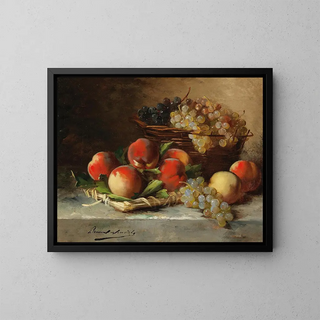 Still life with apples and grapes - Arthur Alfred Brunel de Neuville — framed artwork on a wall