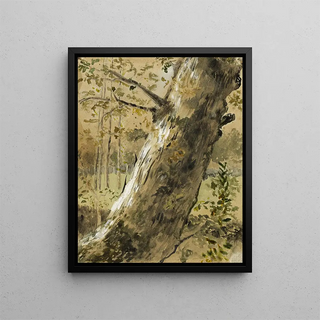 Landscape Study in Vendée La Roche-sur-Yon Tree Trunk - Arthur Joseph Gueniot — framed artwork on a wall