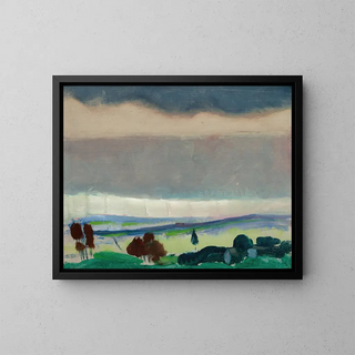 Landscape painting under a stormy sky - Arthur Beecher Carles — framed artwork on a wall