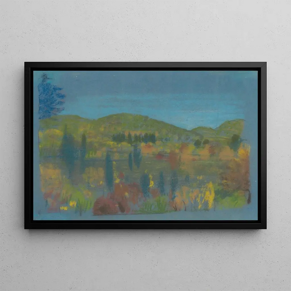 Across the Valley - Arthur Bowen Davies — framed artwork on a wall