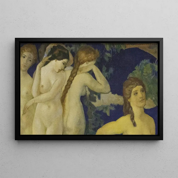 Gold Embrace Painting - Arthur Bowen Davies — framed artwork on a wall