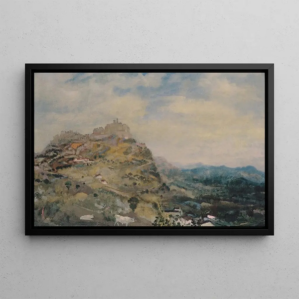 Italian hill town painting - Arthur Bowen Davies — framed artwork on a wall