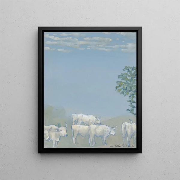Landscape with Cows - Arthur Bowen Davies — framed artwork on a wall