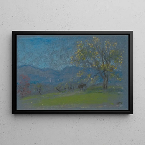 Landscape with Yellow Tree - Arthur Bowen Davies — framed artwork on a wall