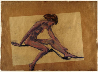 Female nude sitting in profile leaning forward - Arthur Bowen Davies — artwork view