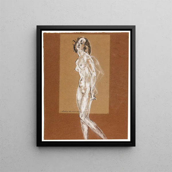 Female nude standing - Arthur Bowen Davies — framed artwork on a wall