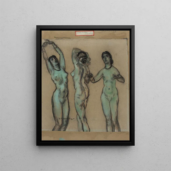 Les Trois Grâces - Arthur Bowen Davies — framed artwork on a wall