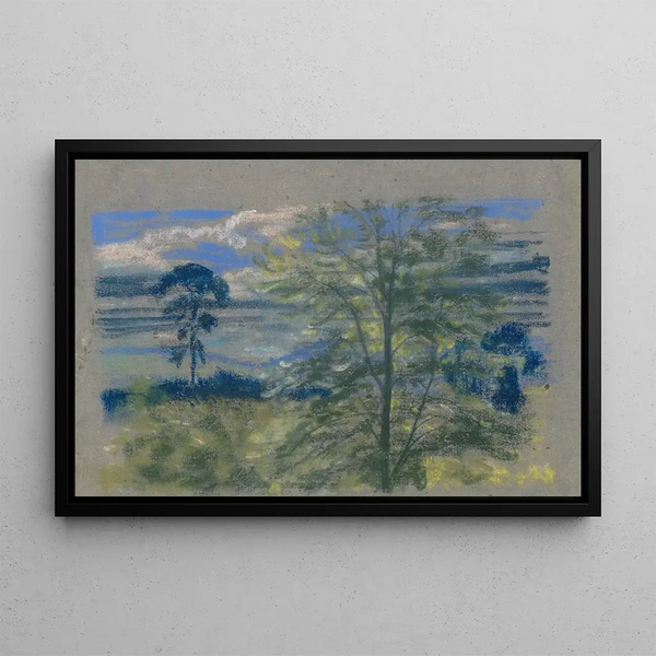 Trees and Fields - Arthur Bowen Davies — framed artwork on a wall