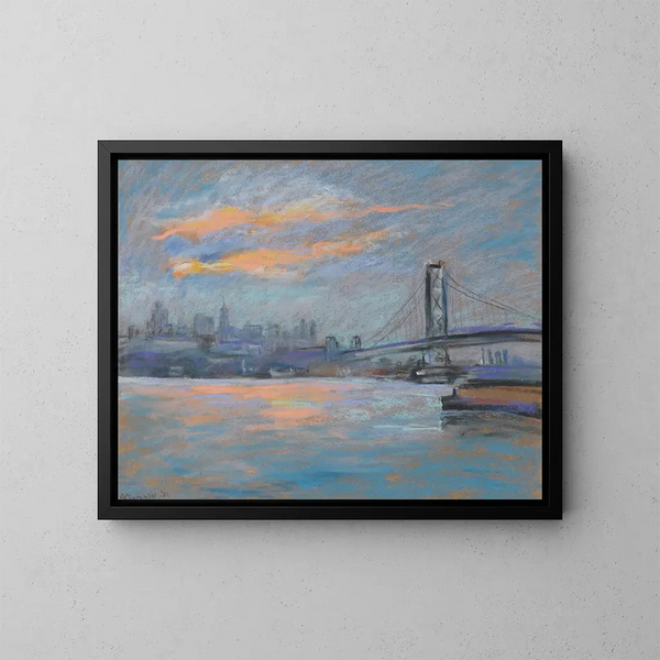 View of the Brooklyn Bridge - Arthur Clifton Goodwin — framed artwork on a wall