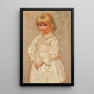 Reproduction of the painting Portrait of a young girl in a pink and white smocked dress - Arthur Dampier May