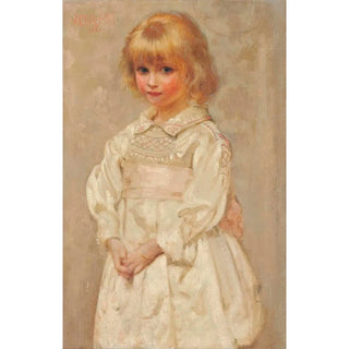 Reproduction of the painting Portrait of a young girl in a pink and white smocked dress - Arthur Dampier May