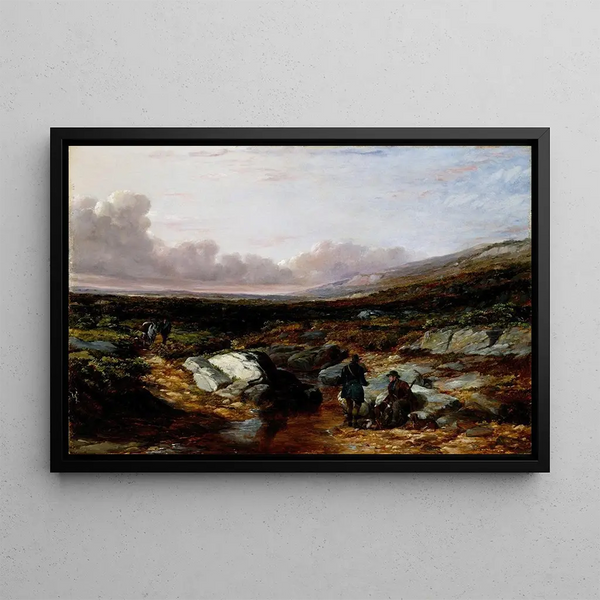 Deer Hunt in Scotland Preparations - Arthur Fitzwilliam Tait — framed artwork on a wall